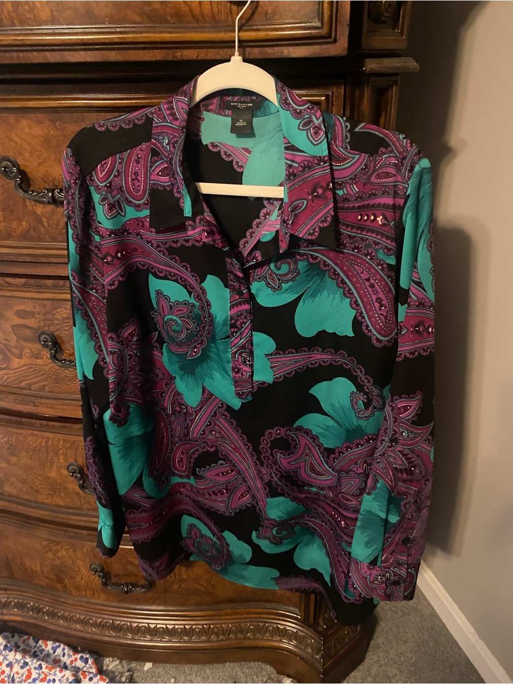 Ann Taylor floral paisley camp popover blouse